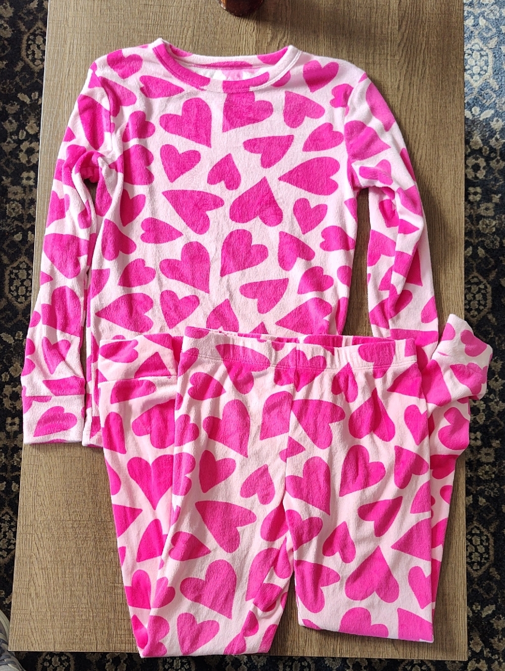 Cat & Jack Pink Heart Print Pajama Set - Long Sleeve Top & Pants Sz 12